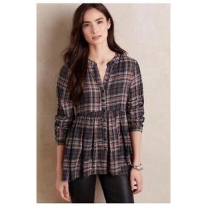 Anthropologie 11-1-Tylho Plaid Peplum Blouse XS